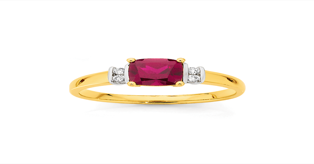 9ct Created Ruby & Diamond Ring in Red Angus & Coote