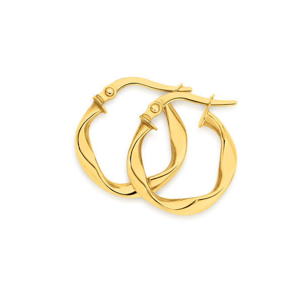 9ct Gold 10mm Ribbon Twist Hoop Earrings
