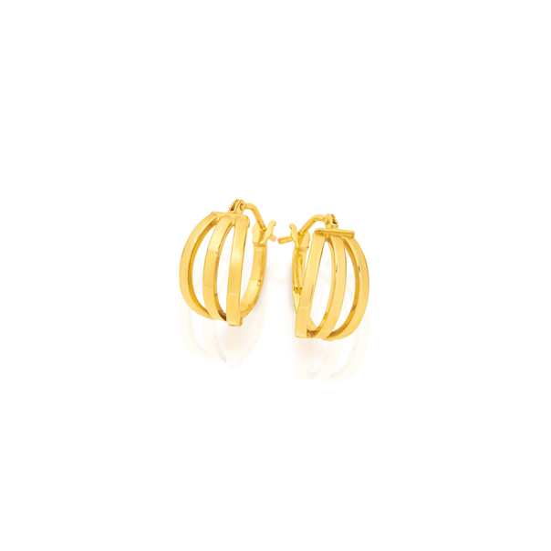 9ct Gold 10mm Triple Front Hoop Earrings