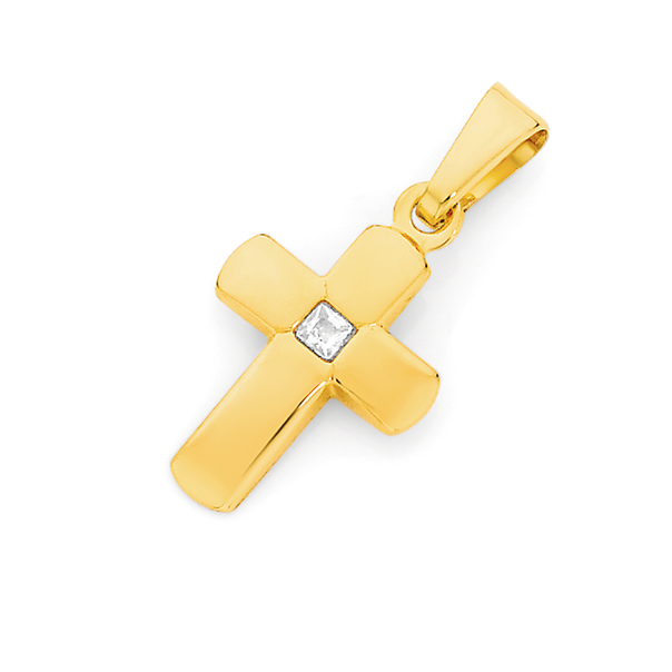 9ct Gold 12mm CZ Rounded Cross Pendant