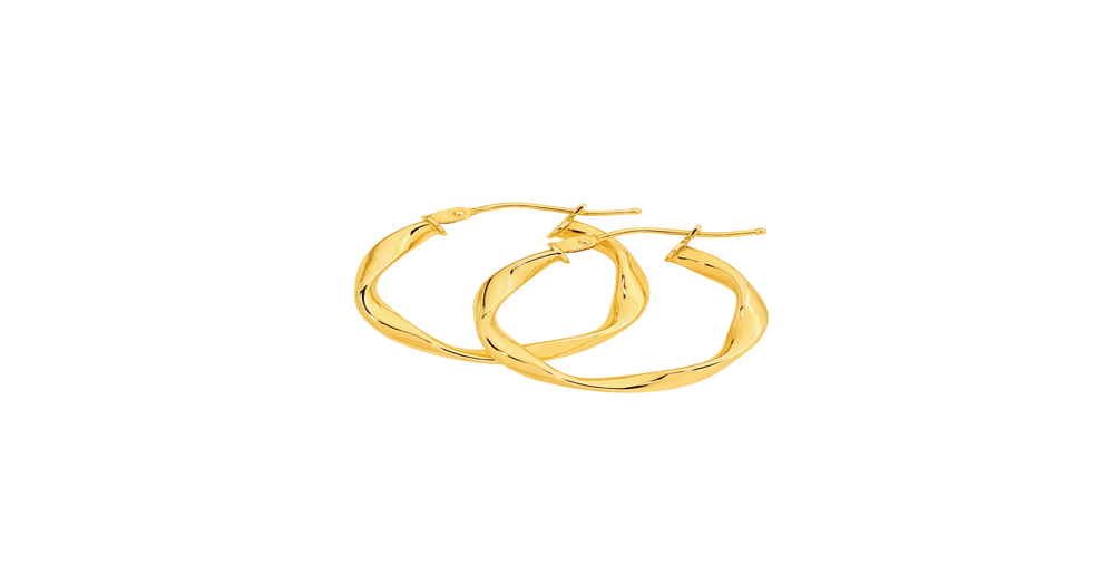 9ct Gold 15mm Ribbon Twist Hoop Earrings | Angus & Coote