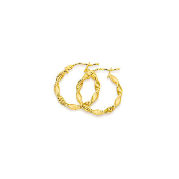9ct Gold 15mm Ribbon Twist Hoop Earrings