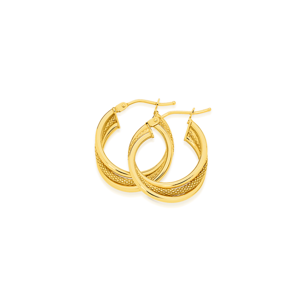 9ct Gold 15mm Triple Hoop Earrings