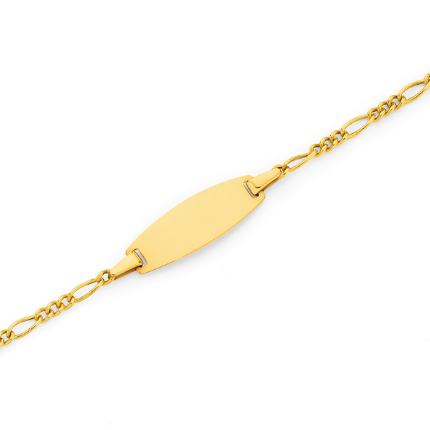 9ct Gold 16cm Figaro 3+1 Oval I.D. Child's Bracelet