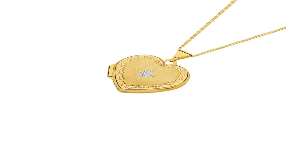 9ct Gold 18mm Diamond Centre & Border Heart Locket | Angus & Coote