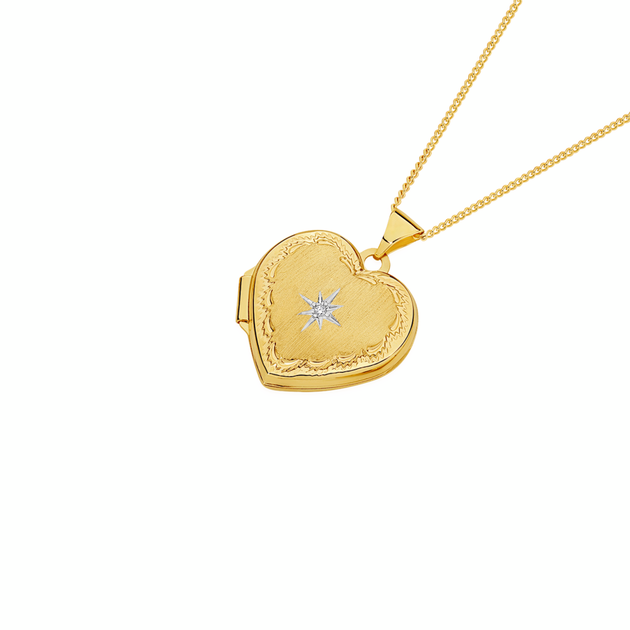 Angus Locket 9ct Gold 18mm Diamond Centre & Border Heart Locket | Angus & Coote