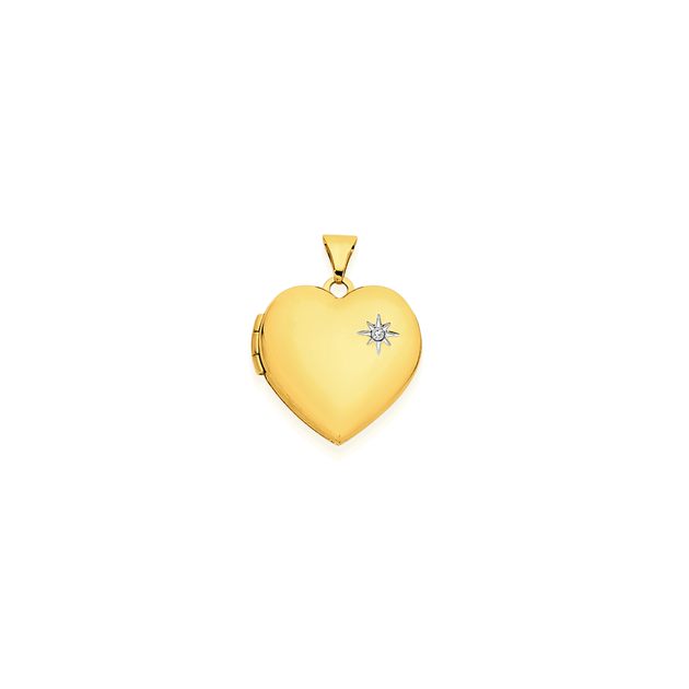 Angus Locket 9ct Gold 18mm Diamond-set Heart Locket | Angus & Coote
