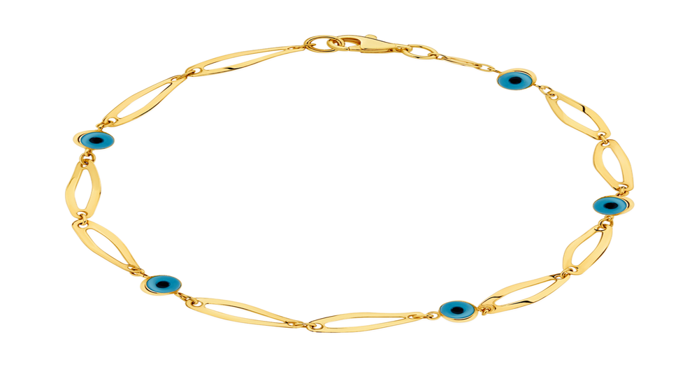 9ct Gold 19cm Evil Eye Flat Split Twist Bracelet Angus & Coote