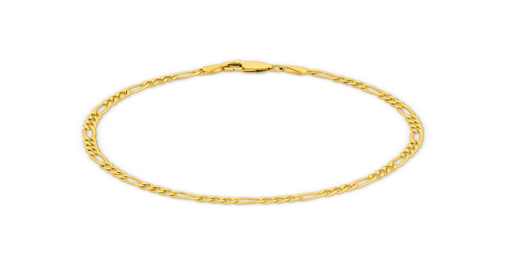 9ct Gold 19cm Solid 3+1 Figaro Bracelet | Angus & Coote
