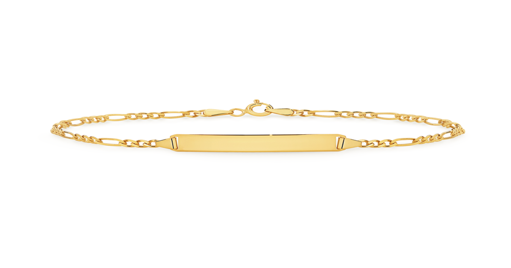 9ct Gold 19cm Solid Fiagro 3+1 Engravable Identity Bracelet Angus & Coote