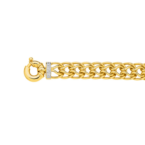 9ct Gold 20cm Solid Diamond Set Bolt Ring Bracelet