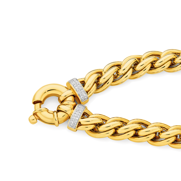 9ct Gold 20cm Weave Diamond End Bolt Ring Bracelet