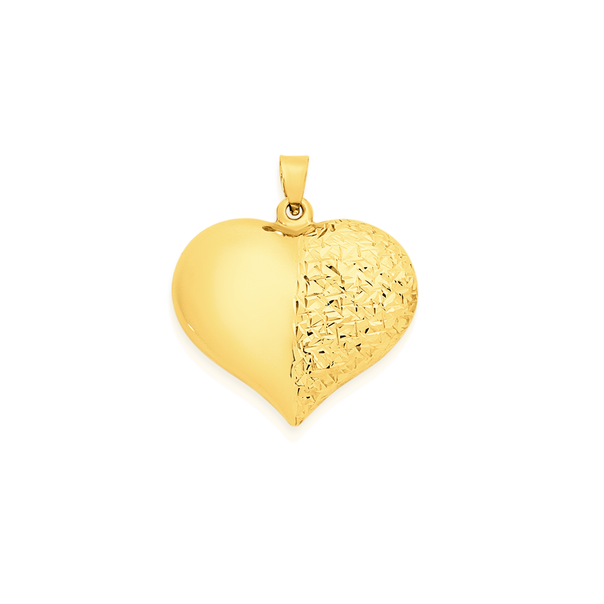 9ct Gold 23mm Diamond-cut Puff Heart Pendant