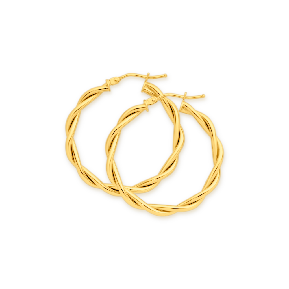 9ct Gold 25mm Entwined Twist Hoop Earrings Angus Coote