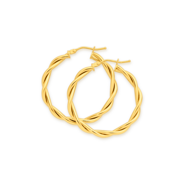 9ct Gold 25mm Twist Hoop Earrings | Angus & Coote