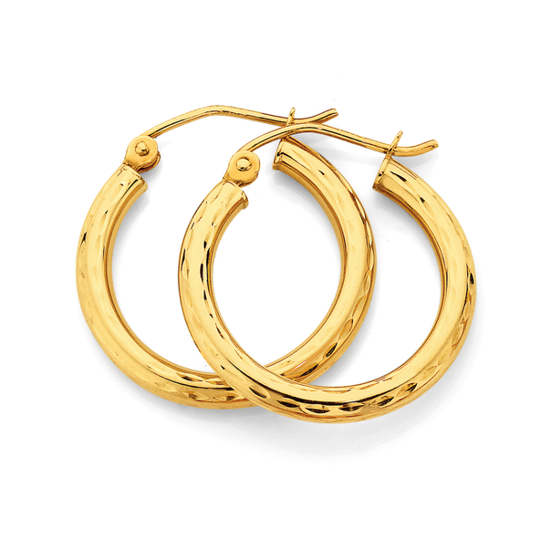 9ct Gold 2x15mm Diamond-Cut Hoop Earrings