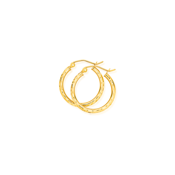 9ct Gold 2x15mm Diamond-cut Hoop Earrings
