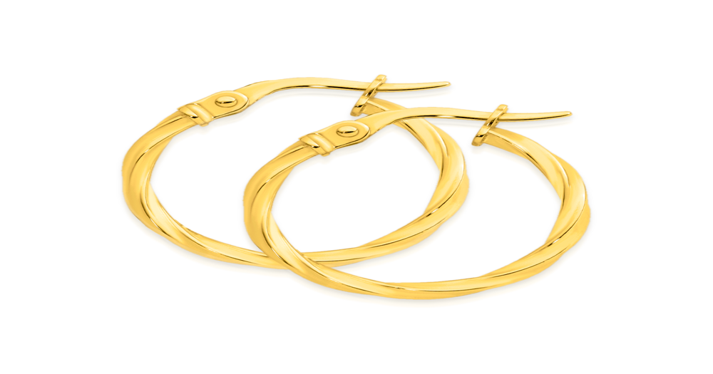 9ct Gold 2x15mm Twist Hoop Earrings Angus & Coote