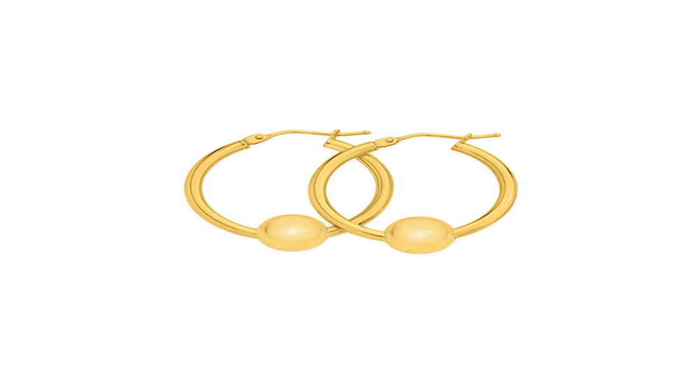 9ct Gold 2x20mm Sliding Ball Hoop Earrings Angus & Coote