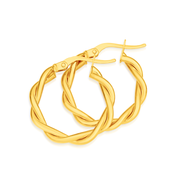 9ct Gold 3x15mm Twist Hoop Earrings