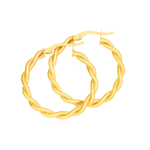 9ct Gold 3x20mm Twist Hoop Earrings