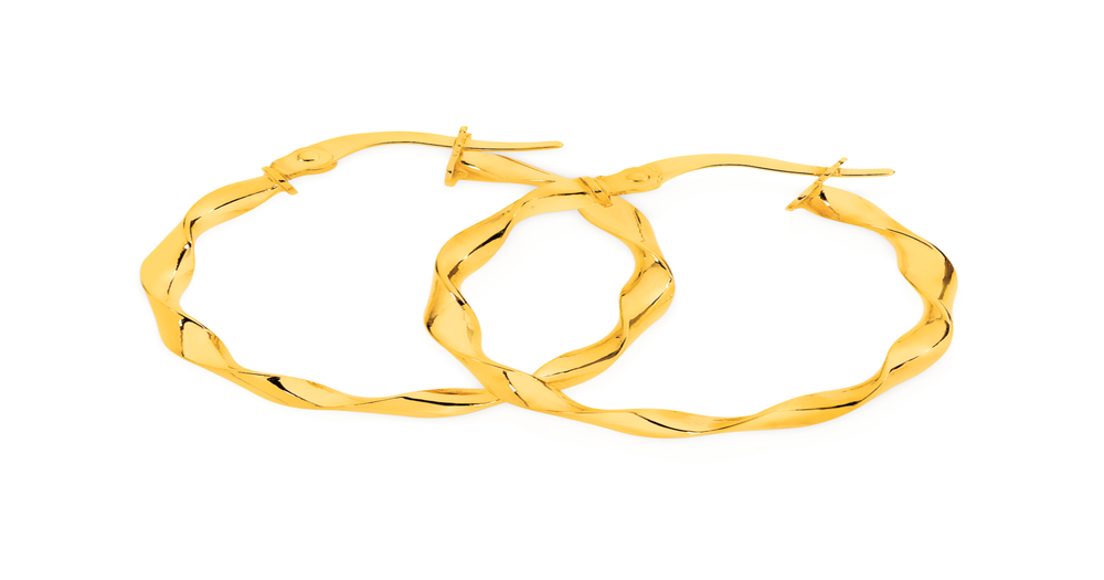 9ct Gold 3x20mm Twist Hoop Earrings Angus & Coote