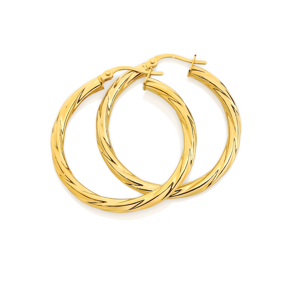 9ct Gold 3x25mm Twist Hoop Earrings Earrings Angus and Coote