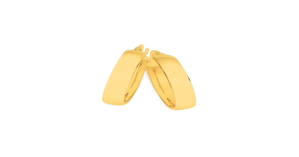 9ct Gold 4x15mm Half Round Hoop Earrings | Angus & Coote