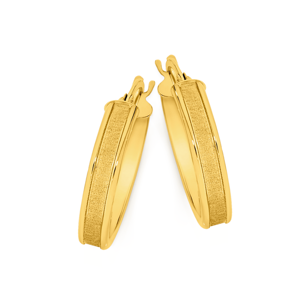 9ct Gold 4x15mm Satin Hoop Earrings