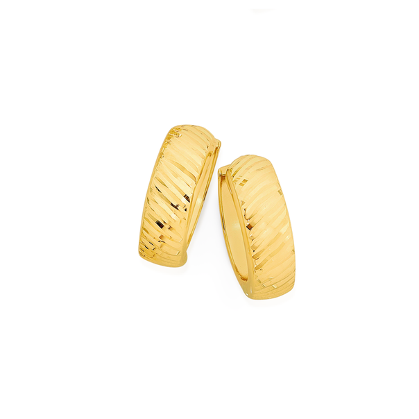 9ct Gold 5x12mm Diagonal Diamond-cut Huggie Earrings