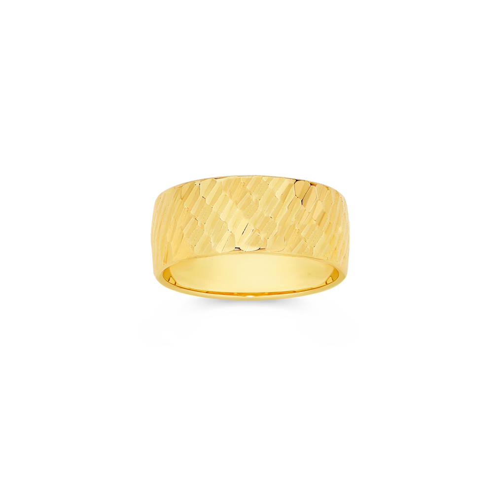 9ct Gold 8mm Diamond-cut Striped Dress Ring | Angus & Coote 9ct Gold 8mm Diamond-cut Striped Dress Ring | Angus & Coote