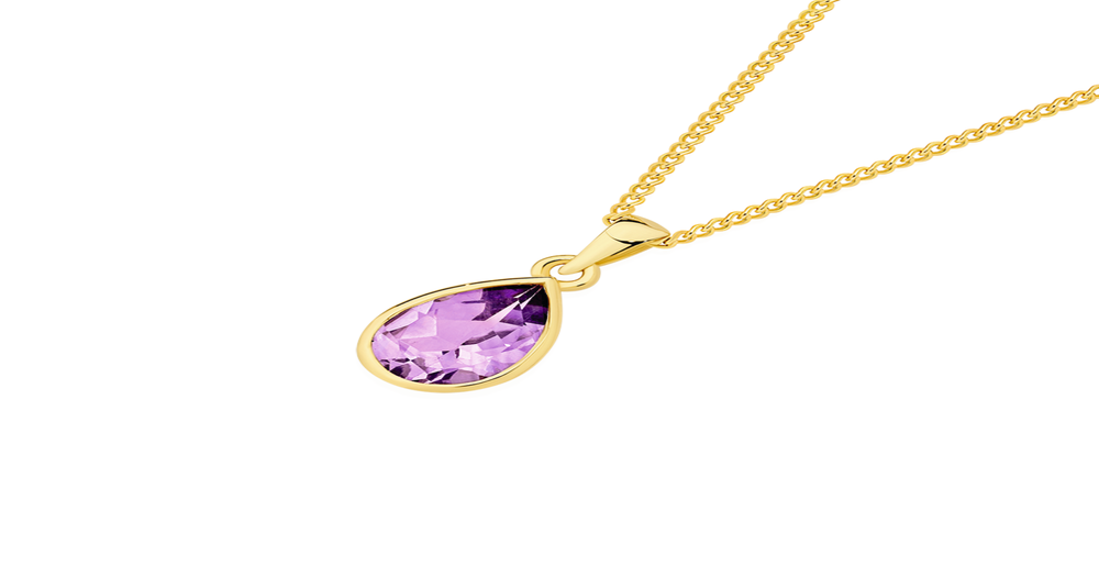 Pink Amethyst & Diamond Bezel Set Pendant in 9ct Rose Gold
