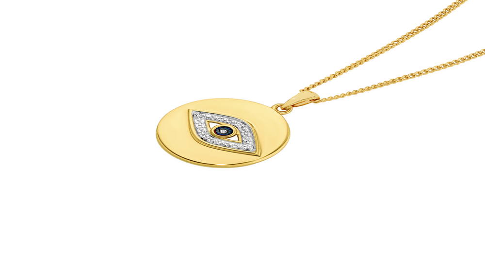 9ct Gold And Blue Rhodium Diamond Evil Eye Pendant Angus & Coote