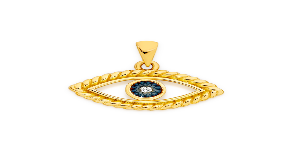 9ct Gold And Blue Rhodium Diamond Evil Eye Twist Frame Pendant Angus