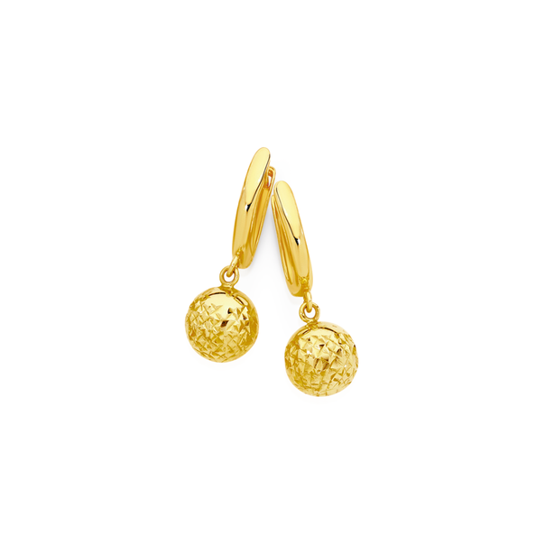 9ct Gold Ball Drop Huggie Earrings