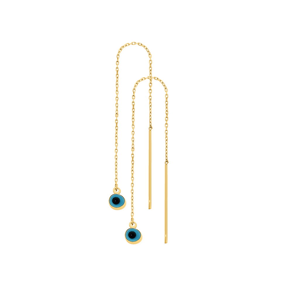 9ct Gold Blue Evil Eye Thread Through Earrings Angus Coote