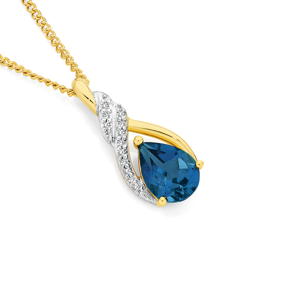 9ct Gold Blue Topaz \u0026 Diamond Slider 