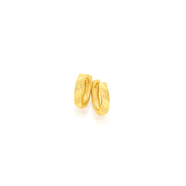 9ct Gold Brushed & Striped Huggie Earrings
