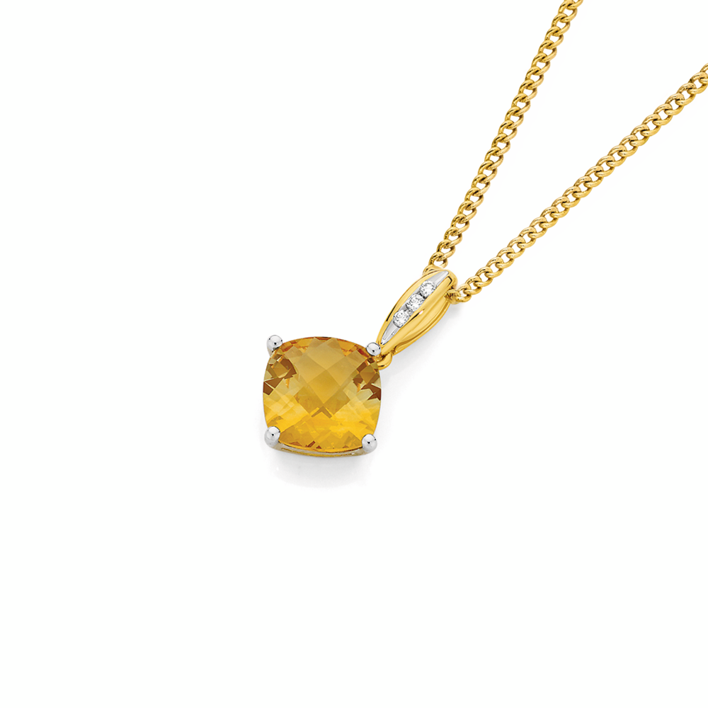 9ct Gold Citrine \u0026 Diamond Pendant 