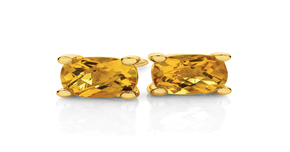9ct Gold Citrine Studs in Yellow Angus Coote