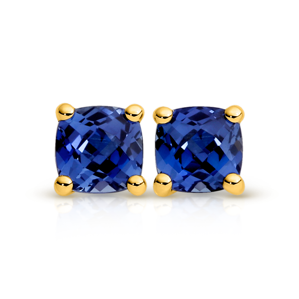 9ct Gold Created Ceylon Sapphire Stud Earrings in Blue Angus Coote