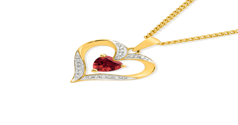 9ct Gold Created Ruby & Diamond Pendant in Red Angus & Coote