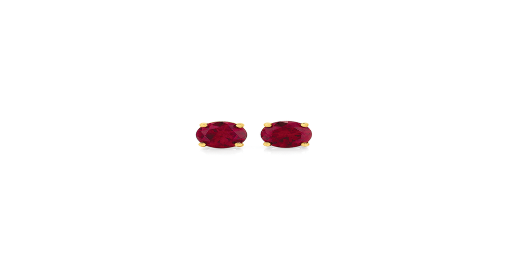 9ct Gold Created Ruby Stud Earrings in Red Angus & Coote
