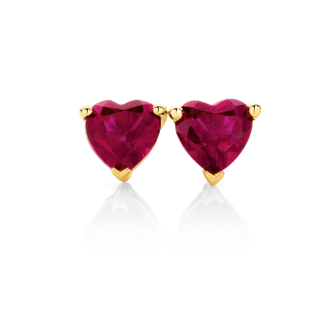 9ct Gold Created Ruby Studs in Red | Angus & Coote