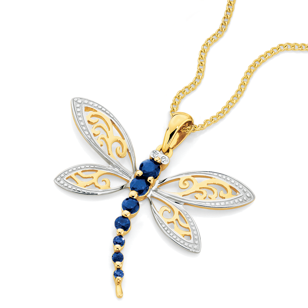 9ct Gold Created Sapphire \u0026 Diamond 