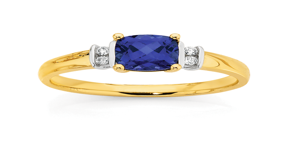 9ct Gold Created Sapphire & Diamond Ring in Blue | Angus & Coote