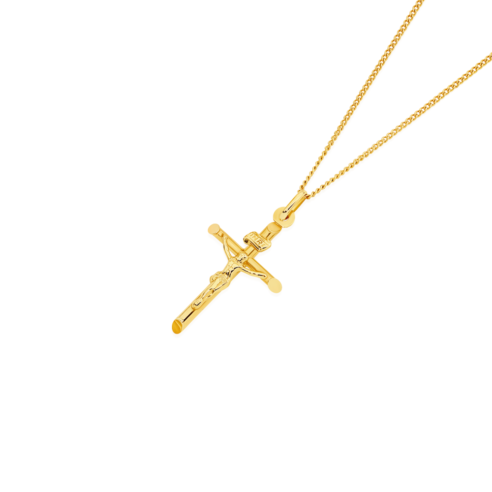 9ct Yellow Gold Italian Cross With Sunray Design | My Jewellery Shop