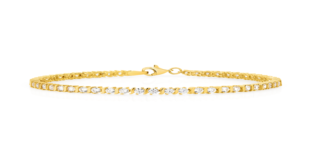 9ct Gold Cubic Zirconia Tennis Bracelet in White Angus & Coote