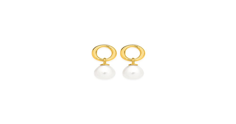 9ct Gold Cultured Fresh Water Pearl Drop Stud Earrings in White | Angus ...