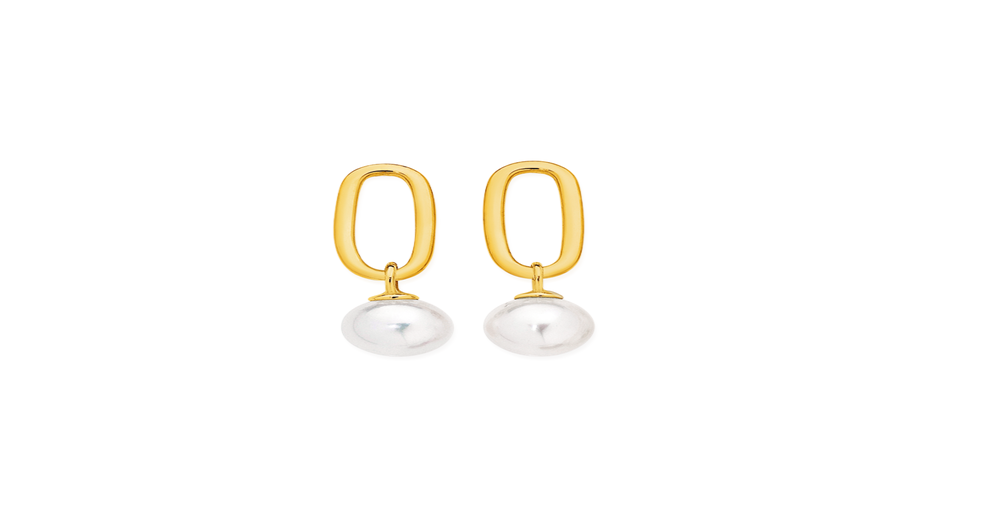 9ct Gold Cultured Fresh Water Pearl Paper Clip Drop Stud Earrings in ...